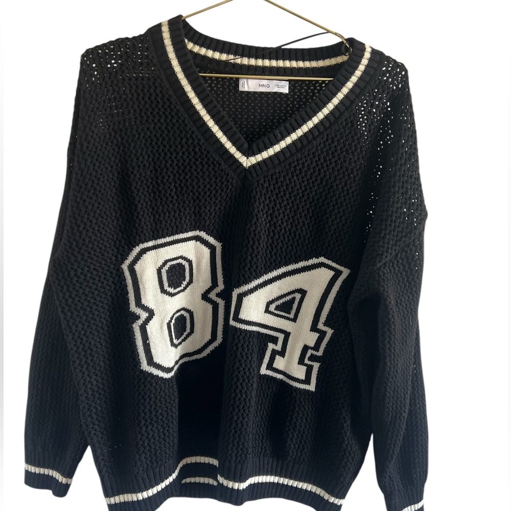 MNG Black V-Neck '84' Knit Sweater